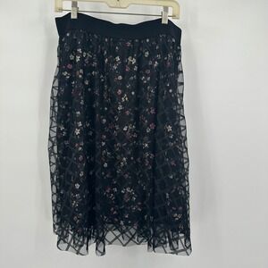 Womens Moody Mesh Floral Midi Skirt Size L Cottage Noir Romantic Feminine